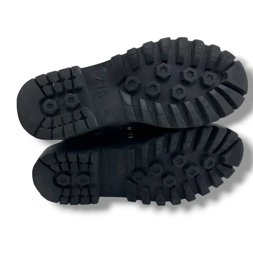 Kids Black Combat Boots Studded Grommet Buckle Straps Lug Sole Side Zip Zara 3/